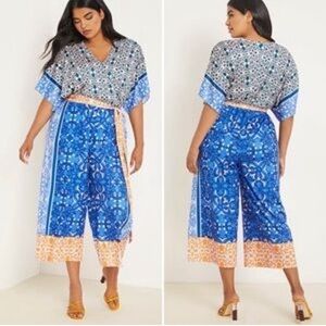 Eloquii Jumpsuit Women 22/24  Blue Stretch Jersey Printed Kimono - No belt